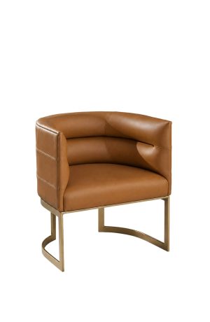 MTS Seating Billow Modern Sled Base Chair in Brown Leather and Gold Base