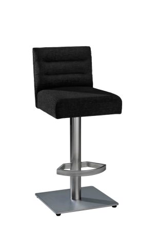MTS Seating Billow Square Pedestal Low Back Bar Stool in Black Fabric and Silver Base