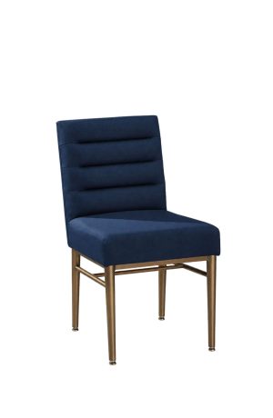 MTS Seating's Billow Square Upholstered Bronze Metal Dining Chair with Blue Fabric
