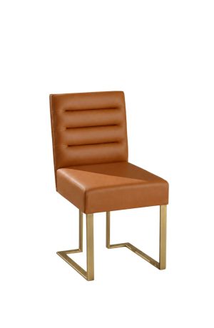 MTS Seating Billow Square Upholstered Gold Metal Dining Chair with Sled Base