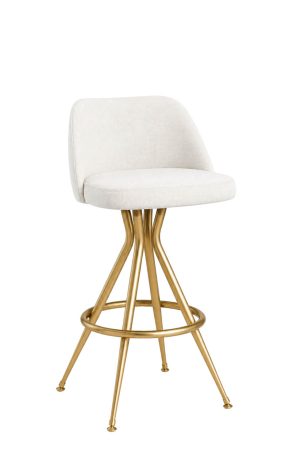 MTS Seating Emma XM Gold Metal Swivel Bar Stool with White Seat