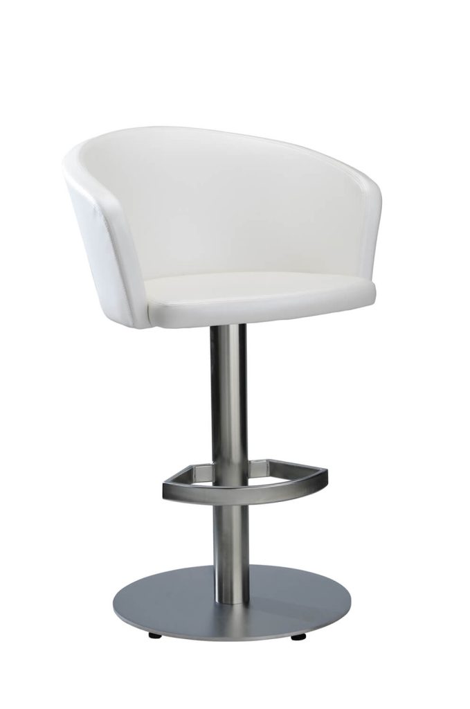 MTS Seating's Inessa H Modern Upholstered Swivel Bar Stool with Pedestal Base