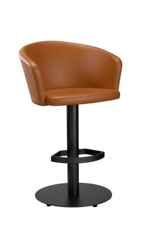 MTS Seating Inessa H Swivel Black Pedestal Bar Stool with Back