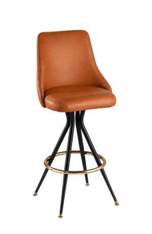 MTS Seating Legacy Orange Leather Bar Stool with Black Metal Base