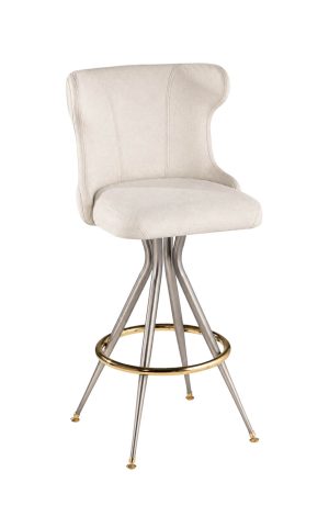 MTS Seating Legacy Upholstered Swivel Silver Bar Stool with Back