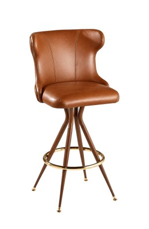 Saddle Brown Swivel Bar Stool with Back - Spindle Legs - Legacy - MTS
