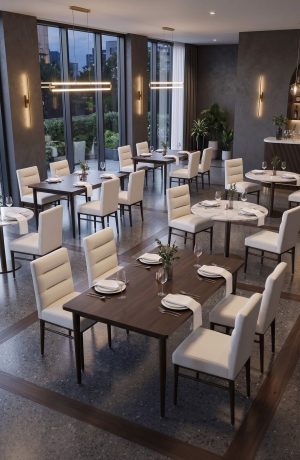 White Upholstered Restaurant Dining Chairs with Black Metal Legs - Billow
