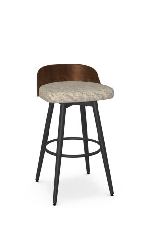 Amisco's Frank Black Swivel Bar Stool with Cherry Wood Back