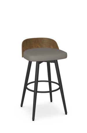 Amisco's Frank Modern Low Back Swivel Bar Stool with Curved Wood Back