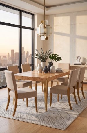 Beige Upholstered Dining Chairs Wood Legs in Modern Dining Room