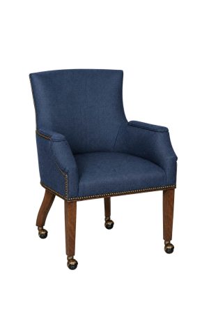 Blue Caster Game Chair in Fabric and Nailhead Trim - #555 by Style Upholstering