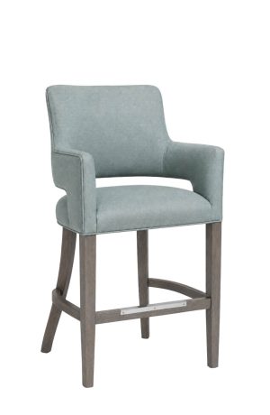 Blue Fabric Bar Stool with Arms - Driftwood Wood Finish - 1212 Style Upholstering