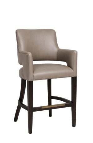 Brown Leather Bar Stool with Arms and Black Wood Base - 1212 - Style Upholstering