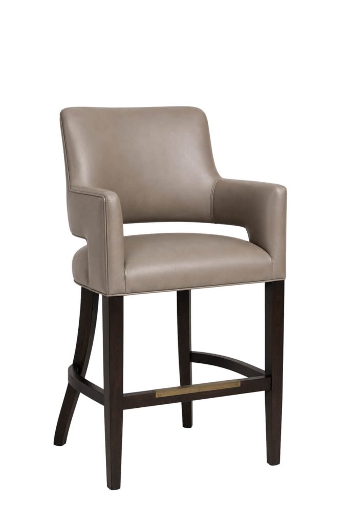 Brown Leather Bar Stool with Arms and Black Wood Base - 1212 - Style Upholstering