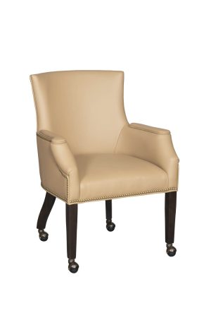 Brown Leather Caster Game Chair with Nailhead Trim - Style Upholstering - 555
