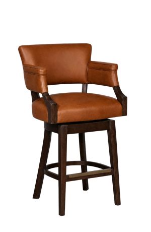 Brown Leather Espresso Wood Swivel Bar Stool - 6707