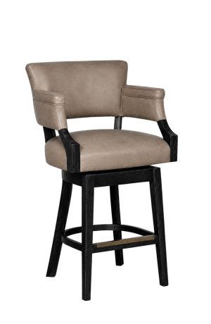 Brown Leather Wood Swivel Bar Stool with Black Wood Legs - 6707