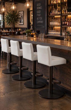 Contract Grade Modern Pedestal Bar Stools in Restaurant Bar
