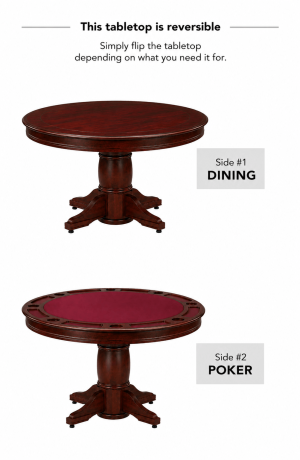 This table top is reversible! You can have a dining table or a game table in seconds.
