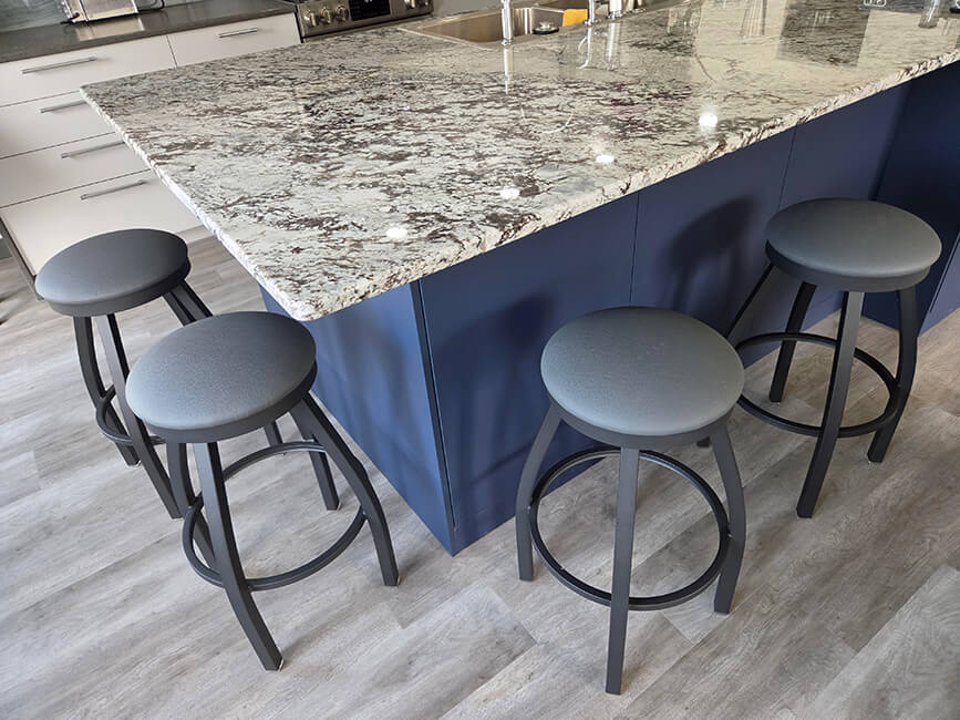 Holland's Misha Black Backless Bar Stools in Customer's Blue and White Kitchen