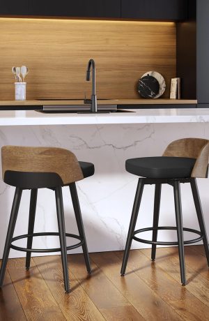 Modern Low Back Swivel Bar Stool with Wood Back - Amisco's Frank