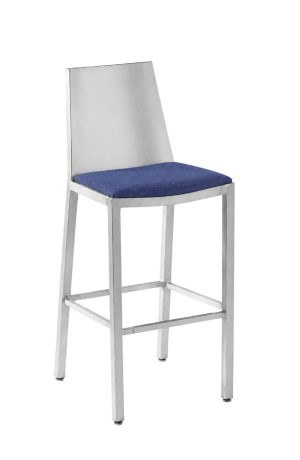 MTS Seating's Micah Silver Modern Bar Stool with High Back and Blue Fabric
