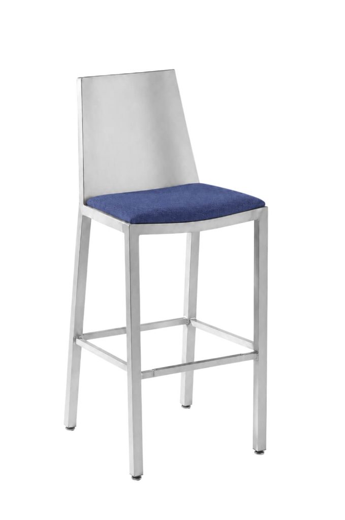 MTS Seating's Micah Silver Modern Bar Stool with High Back and Blue Fabric