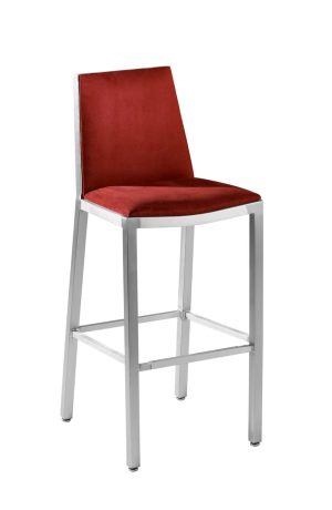 MTS Seating's Micah Silver Modern Bar Stool with Red Seat and Back