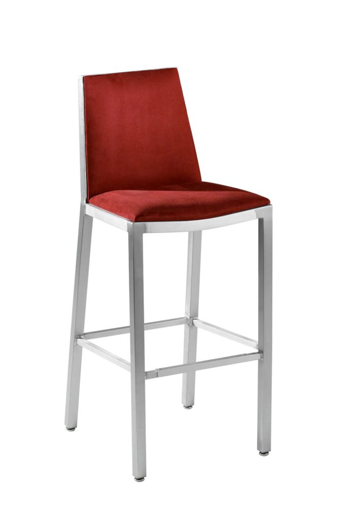 MTS Seating's Micah Silver Modern Bar Stool with Red Seat and Back