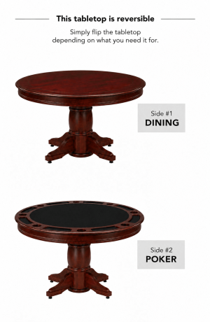 This table top is reversible! You can have a dining table or a game table in seconds.