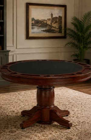 Round Wood Poker Table in Black Felt in Dining Room - Darafeev - Algonquin
