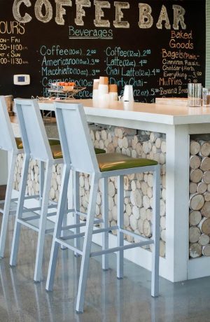 Silver Metal Bar Stools in Coffee Shop - Micah