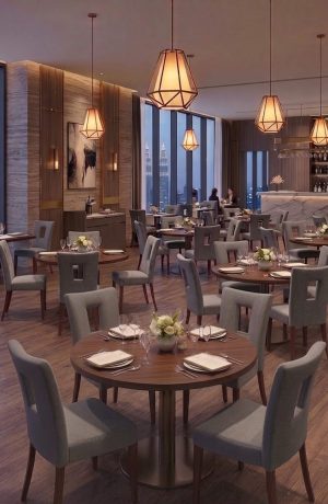 Upholstered Contract Grade Side Chairs in Restaurant - IH Seating - Portia