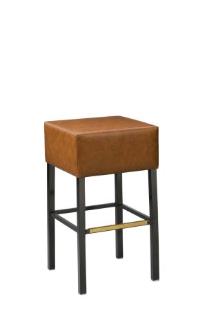 Brown Backless Bar Stool with Square Deep Seat and Metal Legs - MTS Seating - 919-DDES