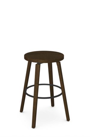 Dark Brown Wood Backless Swivel Bar Stool - Walden - Amisco - Pinecone
