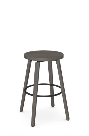 Gray Wood Backless Swivel Bar Stool - Walden - Amisco - Mouse