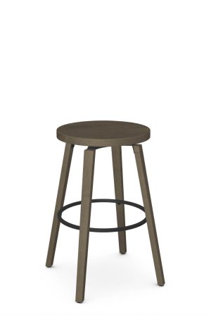 Greenish Brown Wood Swivel Bar Stool with Round Seat - Amisco - Walden - Verdastro