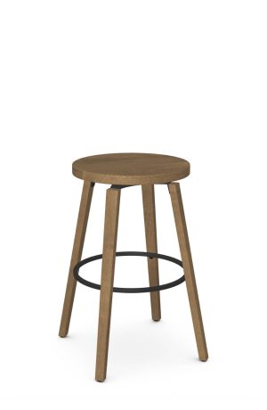 Medium Brown Backless Swivel Bar Stool - Walden - Amisco - Cashew