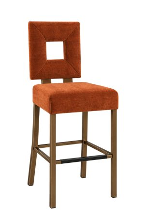 Orange Modern Metal Bar Stool Upholstered Back Cut-Out Celia
