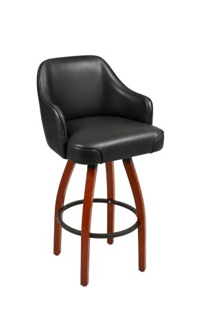 Black Vinyl Wood Swivel Bar Stool with Arms - Trendler - TJ