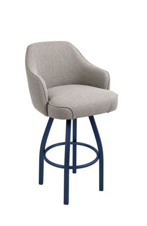 Blue Metal Swivel Bar Stool with Arms - Upholstered - Trendler - TJ