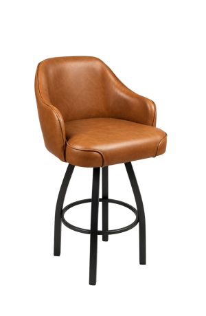 Brown Leather Swivel Bar Stool with Arms - Metal Base - Trendler - TJ