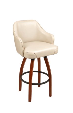Cream Faux Leather Wood Swivel Bar Stool with Arms - Trendler - TJ
