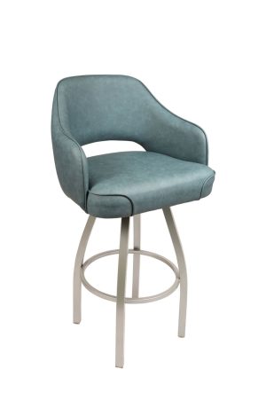 T86 - Modern Upholstered Swivel Bar Stool with Arms and Metal Base in Silver