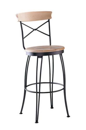 Trica's Laura Swivel Bar Stool with Wood Seat and Wood Trim on Back