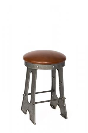 Wesley Allen's Detroit Industrial Backless Bar Stool in Silver and Saddle Seat Cushion