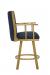 Wesley Allen's Humphrey Tilt Swivel Bar Stool in Gold Metal Finish and Blue Seat Cushion with Arms - Side View