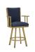 Wesley Allen's Humphrey Swivel Bar Stool in Gold Metal Finish and Blue Seat / Back Cushion with Arms