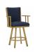 Wesley Allen's Humphrey Tilt Swivel Bar Stool in Gold Metal Finish and Blue Seat Cushion with Arms