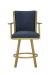 Wesley Allen's Humphrey Swivel Bar Stool in Gold Metal Finish and Blue Seat / Back Cushion with Arms - Front View